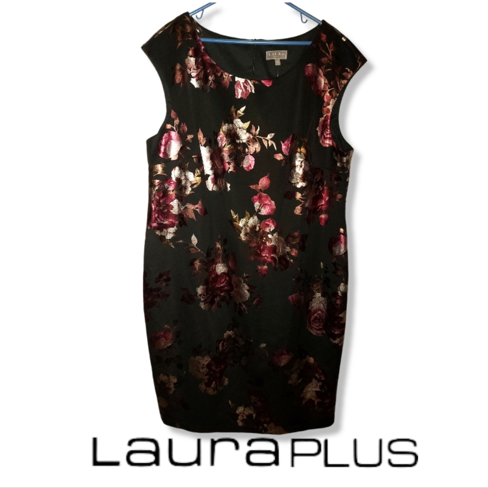 Laura Plus Black Floral Sheath Midi Dress